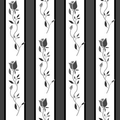 Seamless retro roses flowers pattern striped background