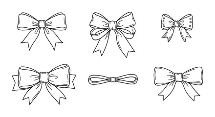 Collection of hand drawn bows in sketch style perfect for decorative elements and design projects