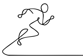 Continuous Simple black line art drawing of a running in a minimalist style on a white background