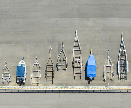 Aerial View of Boat Storage Yard with Trailers