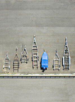 Aerial View of Boat Storage Yard with Trailers