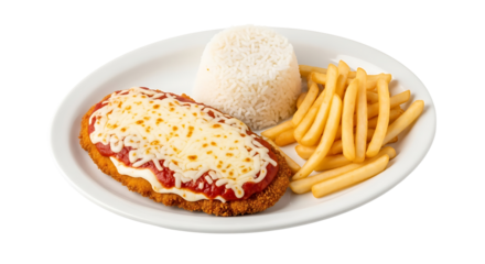 Chicken Parmesan Delicious Meal with Pasta and Rice Side Dish Plate