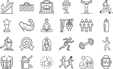 Set of fitness and wellness icons linear