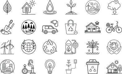 Fototapeta premium Set of environmental and ecological icons linear