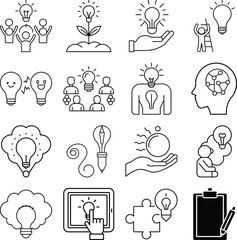 Creative idea generation line icons set linear style pictogram on transparent background