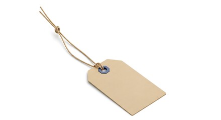 Fototapeta premium Isolated Beige Tag with Blue Eyelet and String on White Background