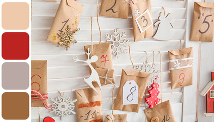 Christmas advent calendar with envelopes on folding screen
