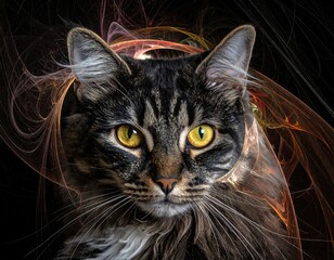 Intense Gaze - A Striking Portrait of a Tabby Cat.