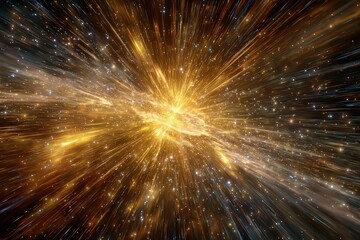 Abstract Burst Of Light And Energy With Glowing Particles Against Black Background