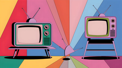 An antique, floor-mounted television with a blank screen