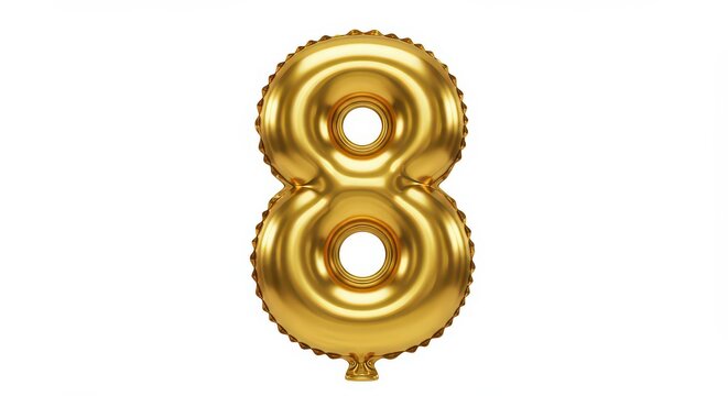 Golden foil number eight balloon isolated on white background