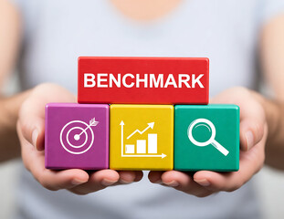 Concept of benchmark indicators improvement and achievement. Idea of business development and improvement. Compare quality with competitor.new concept