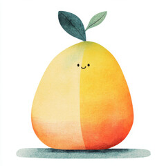 Cheerful mango illustration with gradient of yellow and orange, featuring cute smile and green leaf on top