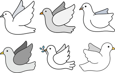 Peace Dove Vector Set – Flying Pigeon Line Art Illustration Collection