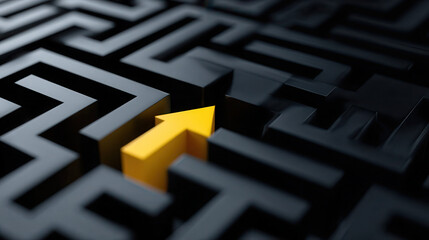Yellow arrow navigating a dark maze