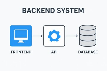Backend System Illustration of a backend system showing frontend, API, and database components.