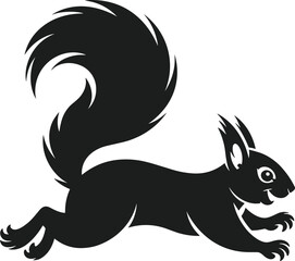 Black squirrel running vector silhouette on white background