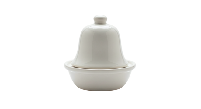 Ceramic butter dish with lid isolated on transparent background, a classic and elegant way to serve and store butter, keeping it fresh and spreadable