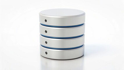 Obraz premium Backend System A sleek stack of four white circular storage containers on a reflective surface.