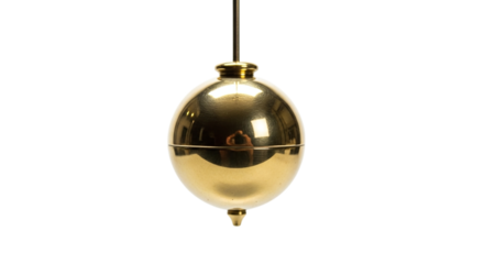 Golden pendulum isolated on transparent background, a classic instrument for measuring time and demonstrating physics principles with its swinging motion