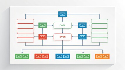 Backend System Flowchart depicting data processing and communication pathways with categorized message icons.