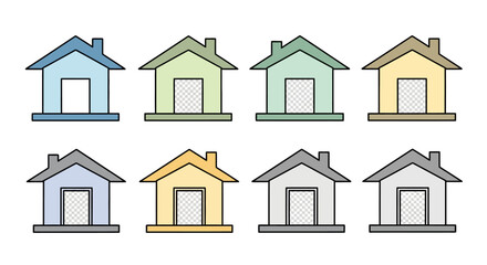 Colorful simplified house icons arranged in two rows a visual collection