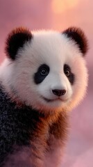 Fototapeta premium Adorable Baby Panda Portrait with Soft Pink Background.