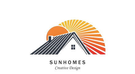 House roof line with sunset logo design vector icon symbol illustration.