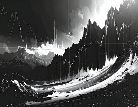 Black and white abstract landscape with data graph superimposed - Powered by Adobe