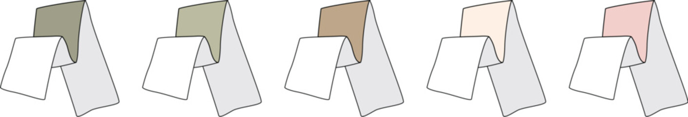 A Collection of Five Stylized Paper Elements with Varying Pastel Hues, Ideal for Design Projects