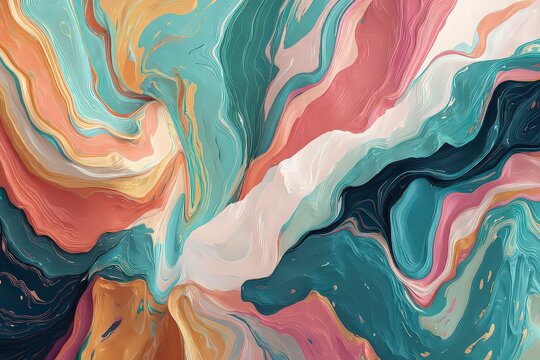 Abstract Swirling Composition of Blue Teal Pink and White Hues with Pixelated Effect