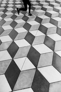 Running Legs on Geometric Floor Pattern