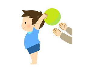 ボールを後ろの人に手渡ししている男の子