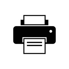 Printer icon vector graphic illustration, black and white symbol for printing documents, office equipment, output device, digital technology and document processing on transparent background