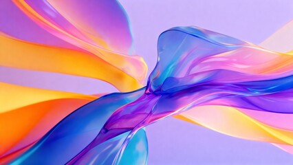 Colorful Flowing Ribbon Waves with Dynamic Orange and Purple 3D Light Fabric Abstract Motion Wallpaper