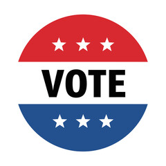 Vote button in patriotic red, white, and blue with stars, symbolizing american democracy, electoral participation, civic duty, and the importance of voting.