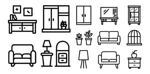 Home & Furniture Icons Pack | Sofa, Bed, Chair, Table, Lamp, and Interior Decor Vector Set | Minimal Line and Solid Style