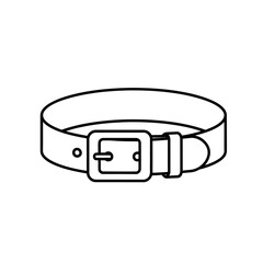 Outline icon of a classic leather belt with a rectangular metal buckle and adjustable holes, minimalist line art vector for fashion, apparel, and waist accessory concepts and design.