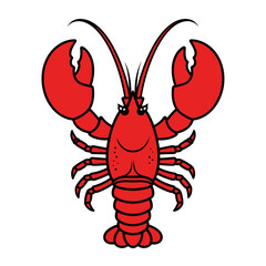 Red cartoon lobster illustration, an isolated graphic drawing of a marine crustacean with large claws and antennae, ideal for seafood menus or aquatic designs.