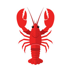 Vibrant red cartoon lobster illustration with prominent claws and long antennae, depicted in a cheerful flat design style, isolated for marine and culinary themes.