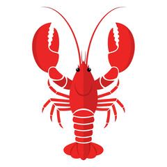 Vibrant red cartoon lobster vector illustration with large claws and long antennae, perfect for seafood menus, marine themes, aquatic life and culinary designs.