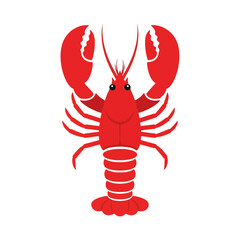 Red cartoon lobster graphic illustration on a white background. simple and cheerful design for seafood menus, marine life themes, or ocean-related content. vector art.