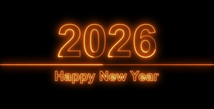 Orange Neon 2026 Happy New Year Text image