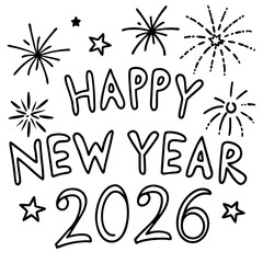 Vector illustration design for a happy new year celebration party card with decorative letters, sale sign, love symbol, and star icon