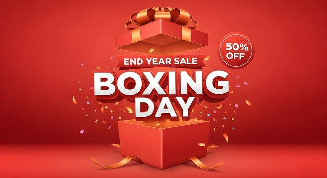 Festive boxing day end of year sale promotion with gift box - Powered by Adobe