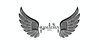 Obraz premium Ramadan 2026 islamic festival wings calligraphy vector design