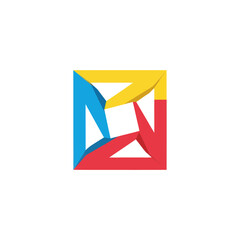 Abstract Colorful Square Logo Design with Dynamic Arrows.