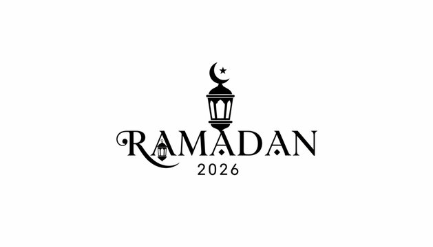 Ramadan 2026 calligraphy with crescent moon and lantern symbol