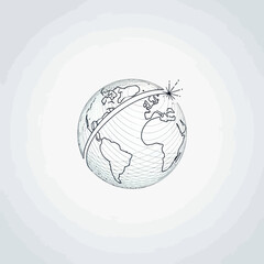 Sketch of Earth with Satellite Orbiting, Minimalist Design.