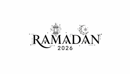 Ramadan 2026 elegant typography, geometric lantern, moon star